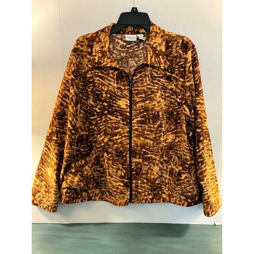 Zenergy by Chico's Womens‎ Size 3 Animal Print Zip Front Jacket Brown Stretch